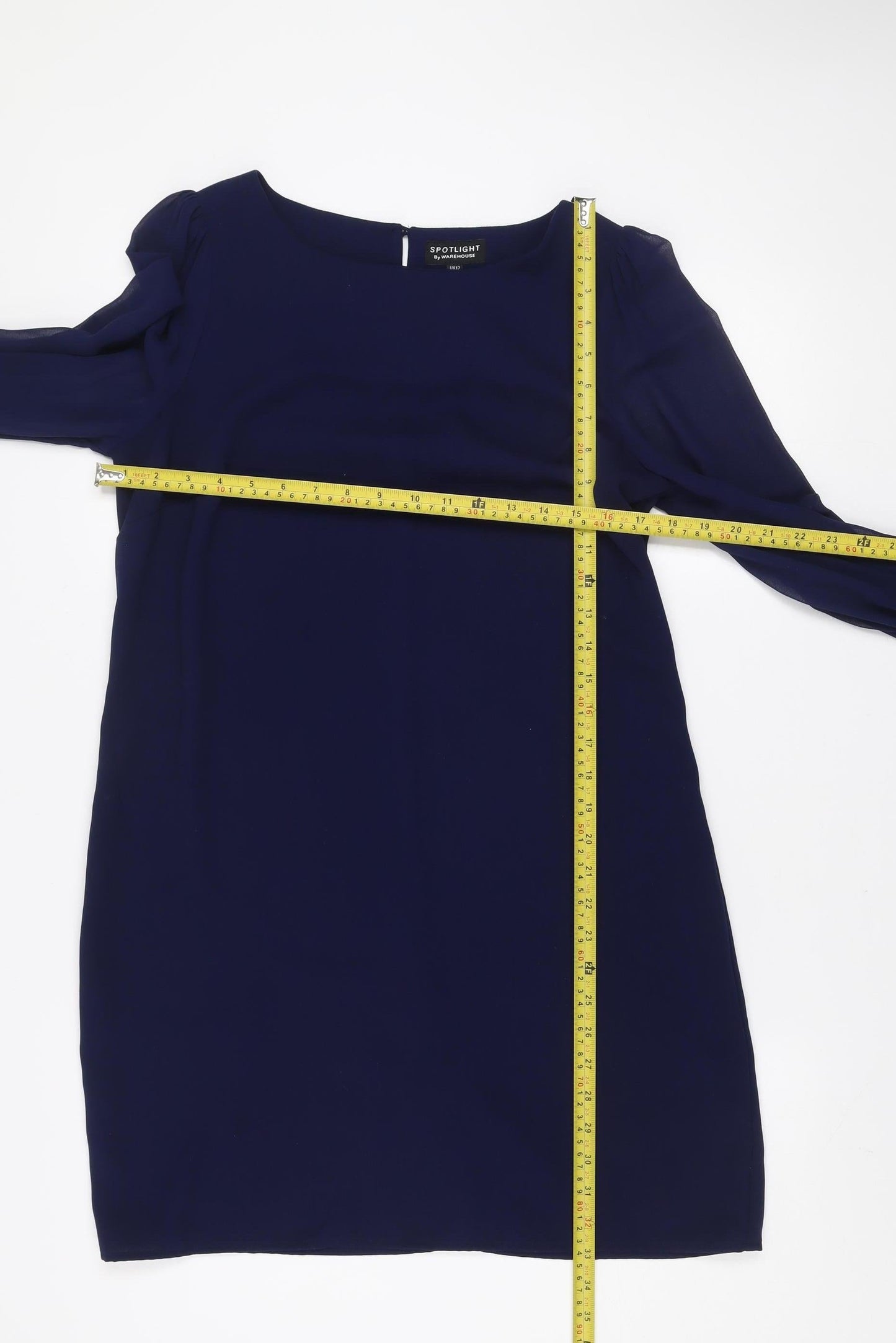 Warehouse Women Blue Size 12 Shift Beaded Cuff Party Dress