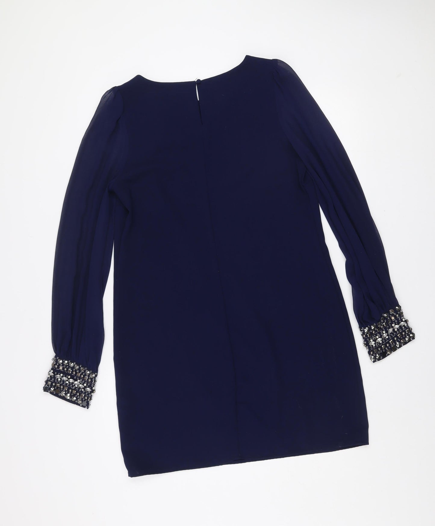 Warehouse Women Blue Size 12 Shift Beaded Cuff Party Dress