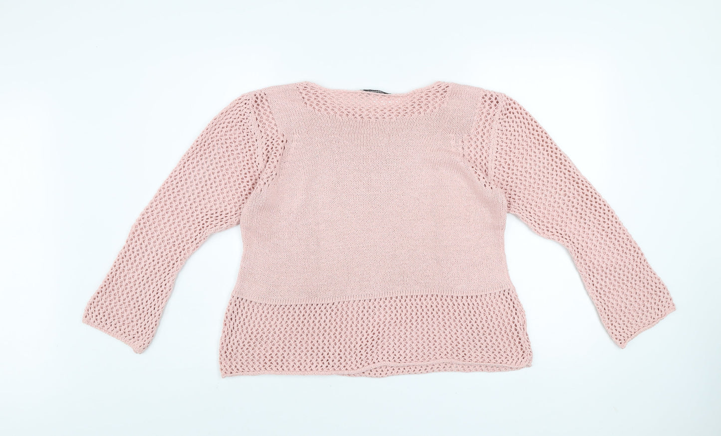 Peruzzi Women's Pink Open-Knit Cotton Blend Pullover Jumper L
