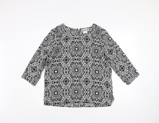 Vero Moda Women's Black Geometric 3/4 Sleeve Tunic Blouse Size M