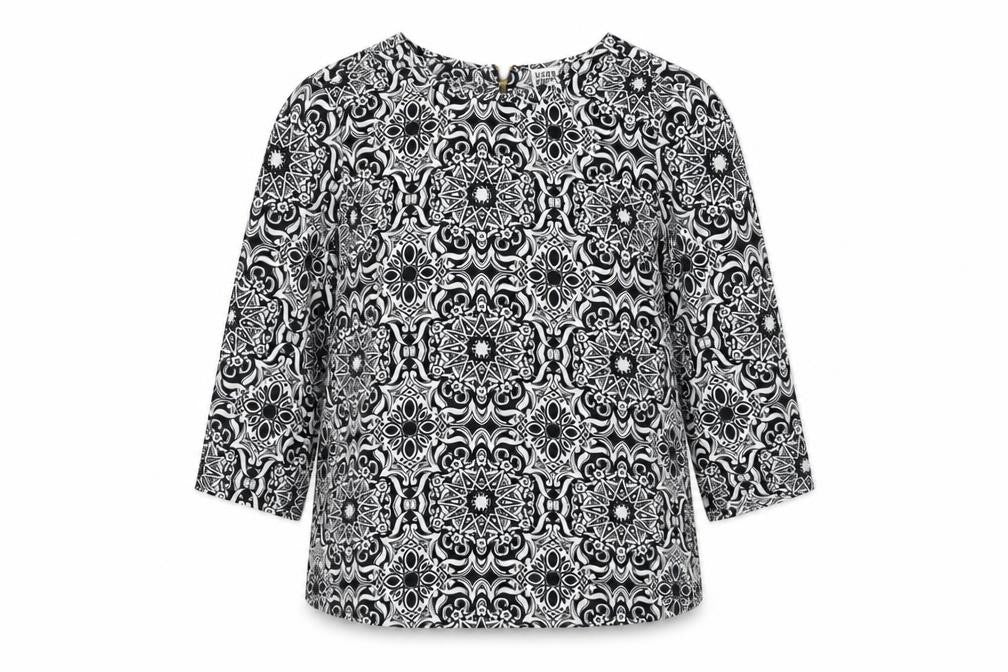 Vero Moda Women's Black Geometric 3/4 Sleeve Tunic Blouse Size M