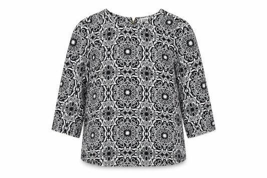 Vero Moda Women's Black Geometric 3/4 Sleeve Tunic Blouse Size M