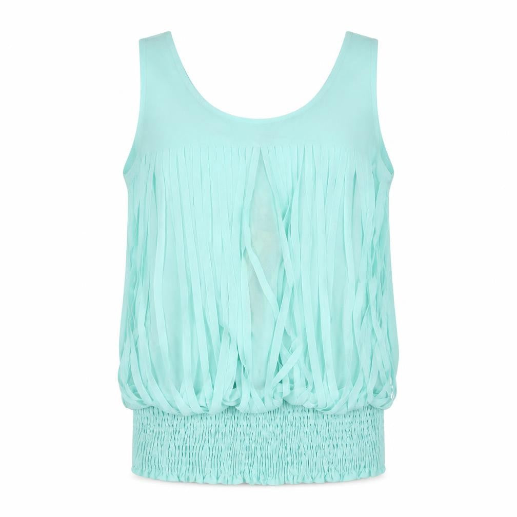 Mizumi Women Aqua Fringe Tank Top Size L Chic Summer Style