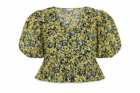 Topshop Women’s Multicoloured Floral Puff Sleeve Cropped Blouse UK16