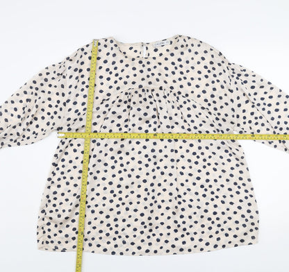 Back view of Gallery women’s ivory polka dot long sleeve tunic blouse, size UK 16