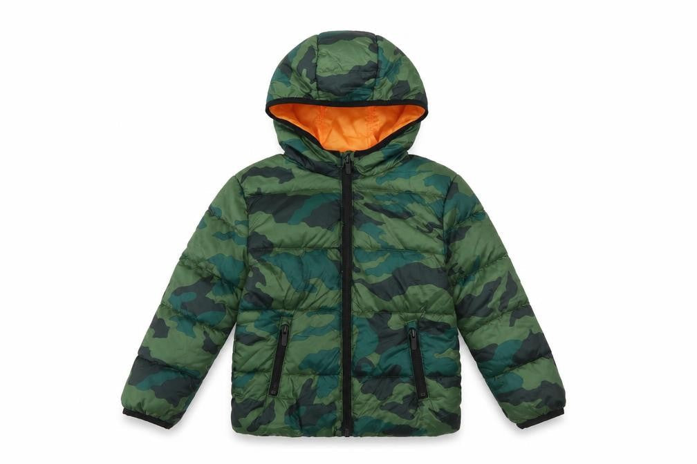 Primark Boys Green Camouflage Hooded Puffer Jacket 4-5 Years