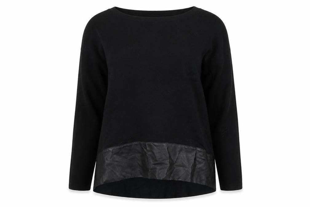 Liu Jo Women Black Wool Faux Leather Trim Pullover Jumper L