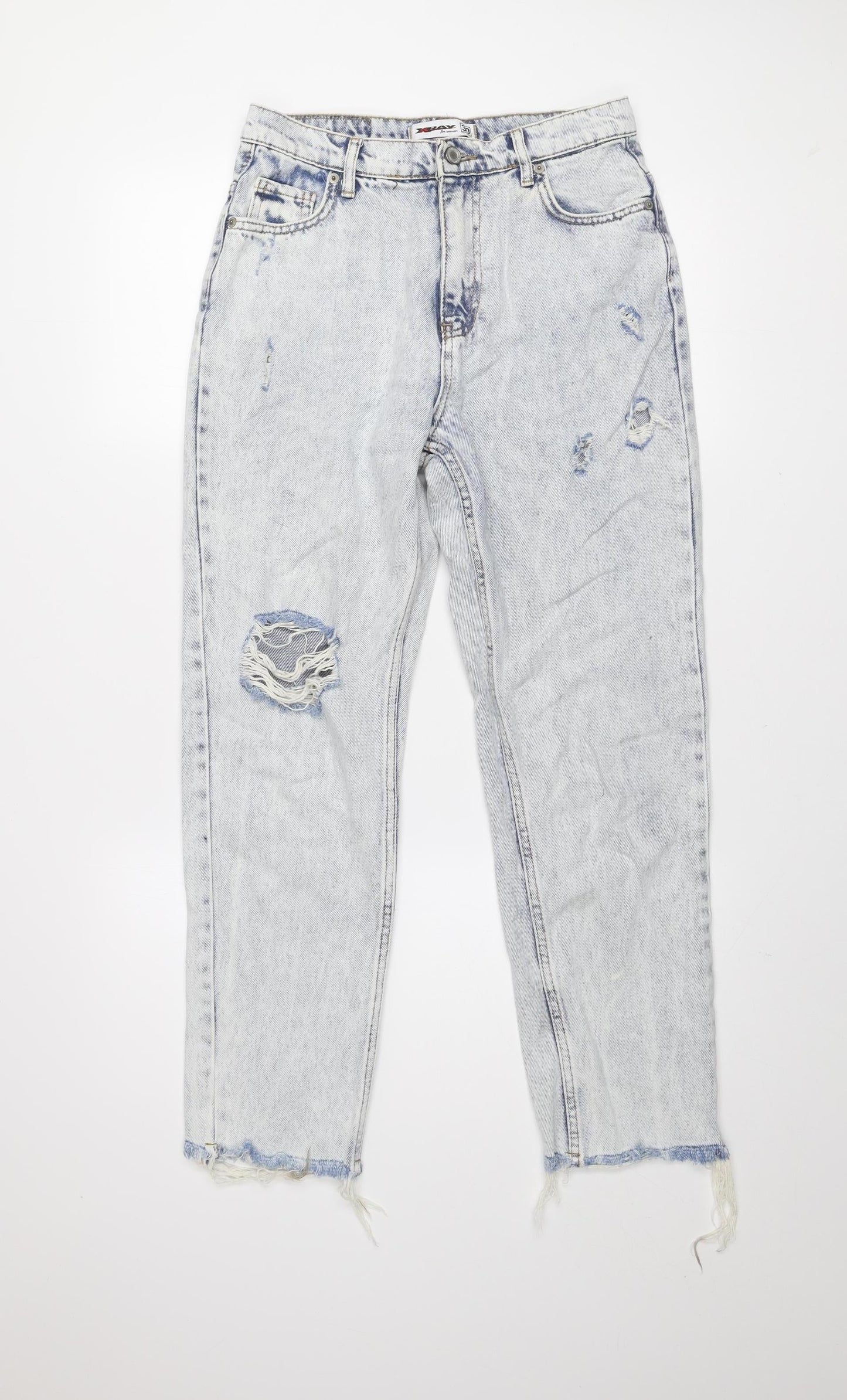 X-Ray Womens Blue Acid Wash High Rise Mom Jeans Size 30 Distressed Denim