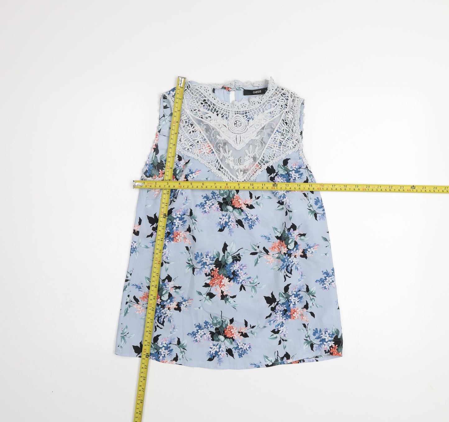 Oasis Women Blue Floral Lace Sleeveless Blouse Size 10