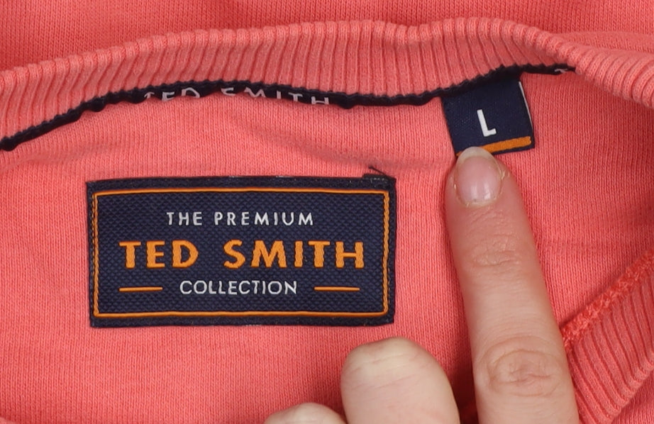 Ted Smith Men's Pink Pullover Sweatshirt L Crew Neck Embroidered Logo