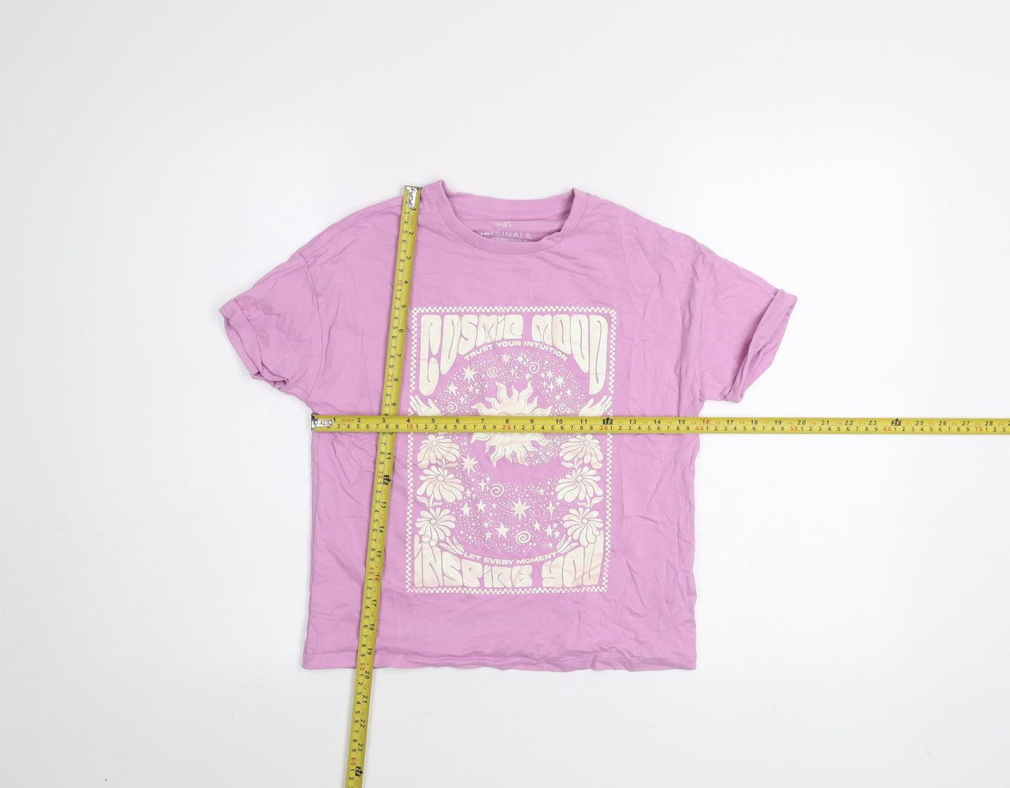 Marks and Spencer Girls Purple Graphic Print Cotton T-Shirt 10-11 Years