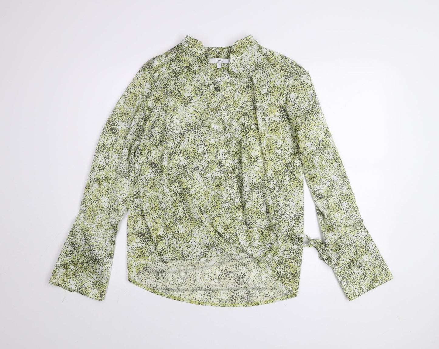 Next Women's Green Floral Jersey Wrap Blouse UK 10 Long Sleeve