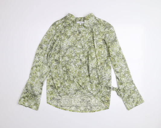 Next Women's Green Floral Jersey Wrap Blouse UK 10 Long Sleeve