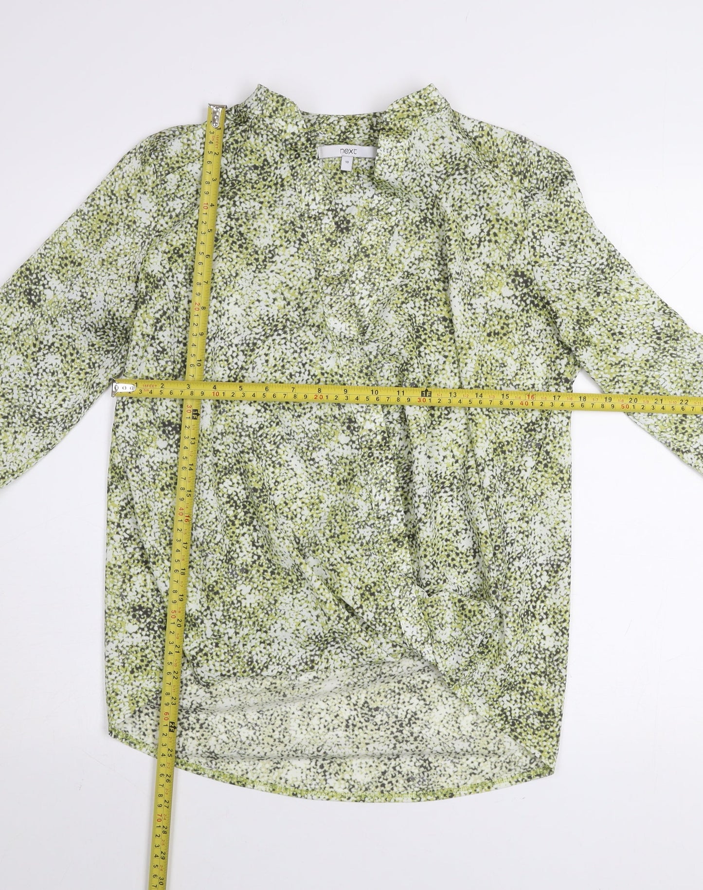 Next Women's Green Floral Jersey Wrap Blouse UK 10 Long Sleeve