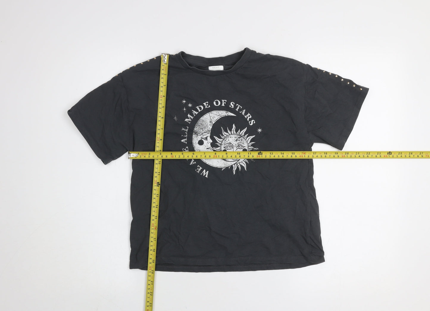 Next Girls Black 11 Years Studded Celestial Graphic Cotton T-Shirt