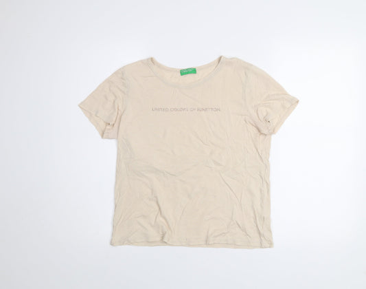 United Colors of Benetton Women’s Beige Cotton Basic T-Shirt M