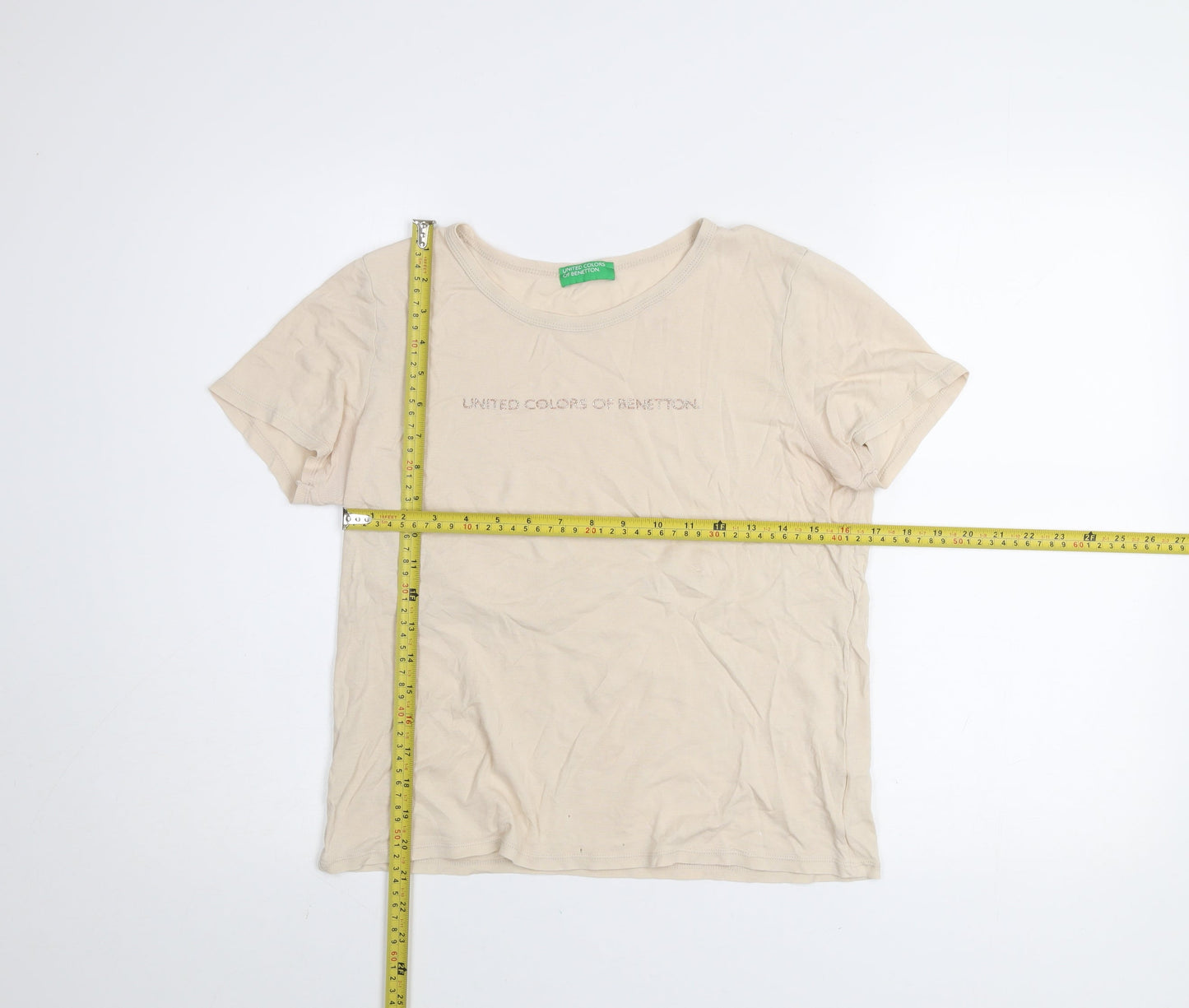 United Colors of Benetton Women’s Beige Cotton Basic T-Shirt M