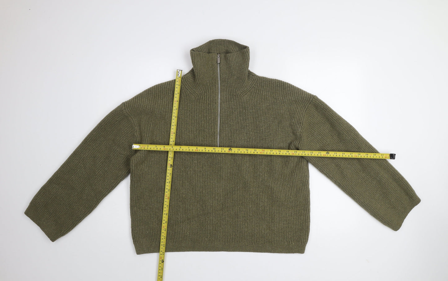 H&M Women's Green High Neck 1/2 Zip Knit Jumper Size 12