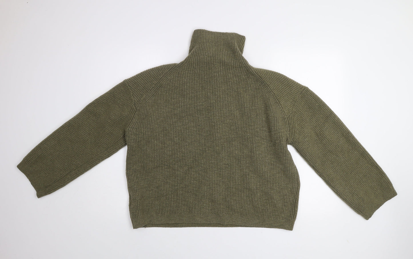 H&M Women's Green High Neck 1/2 Zip Knit Jumper Size 12