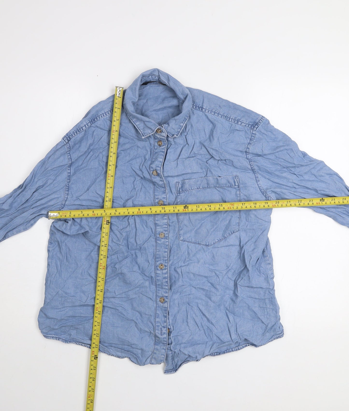 Dunnes Stores Men's Blue Lyocell Denim Button-Up Shirt Medium