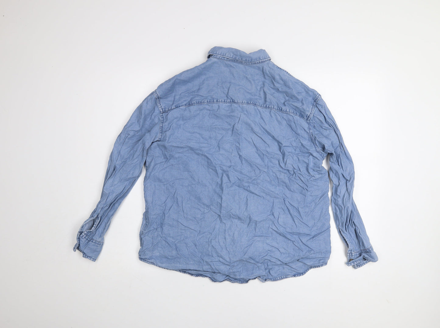 Dunnes Stores Men's Blue Lyocell Denim Button-Up Shirt Medium