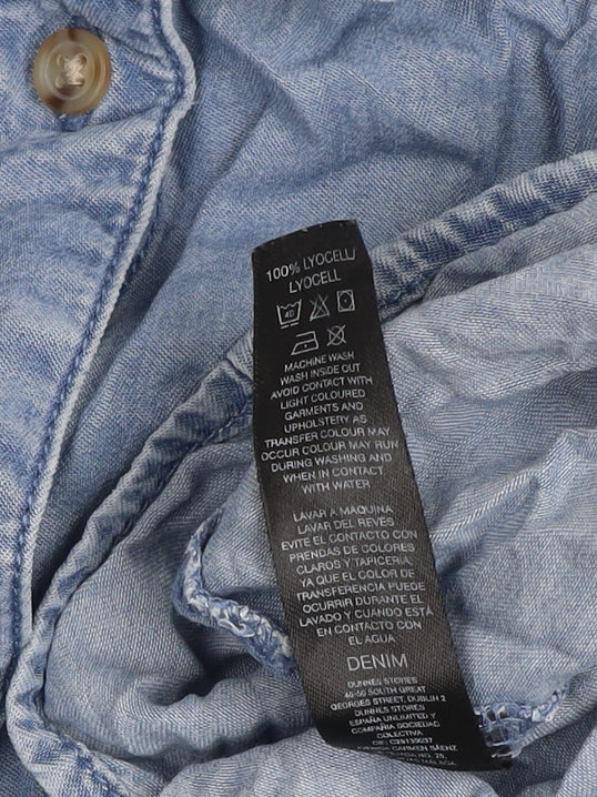 Dunnes Stores Men's Blue Lyocell Denim Button-Up Shirt Medium