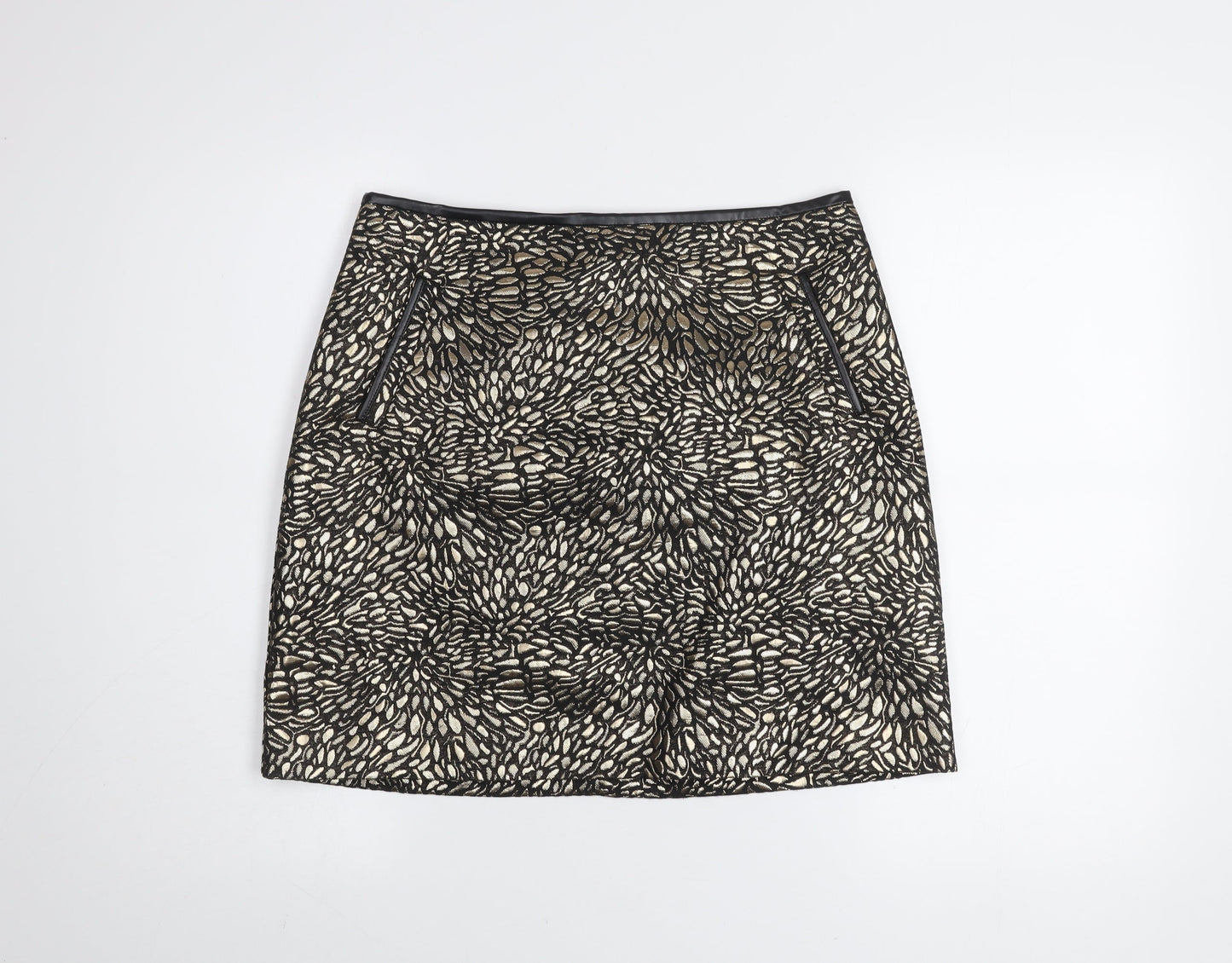 Love & Roses Women Gold Black Knee Length Pencil Skirt UK 12