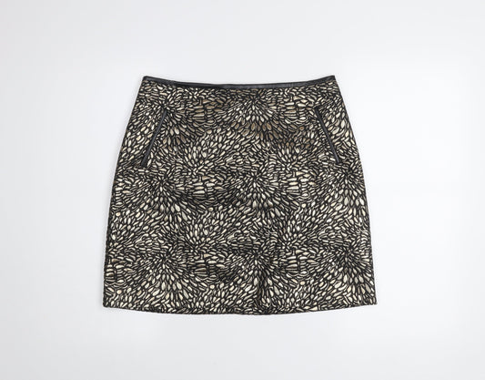 Love & Roses Women Gold Black Knee Length Pencil Skirt UK 12