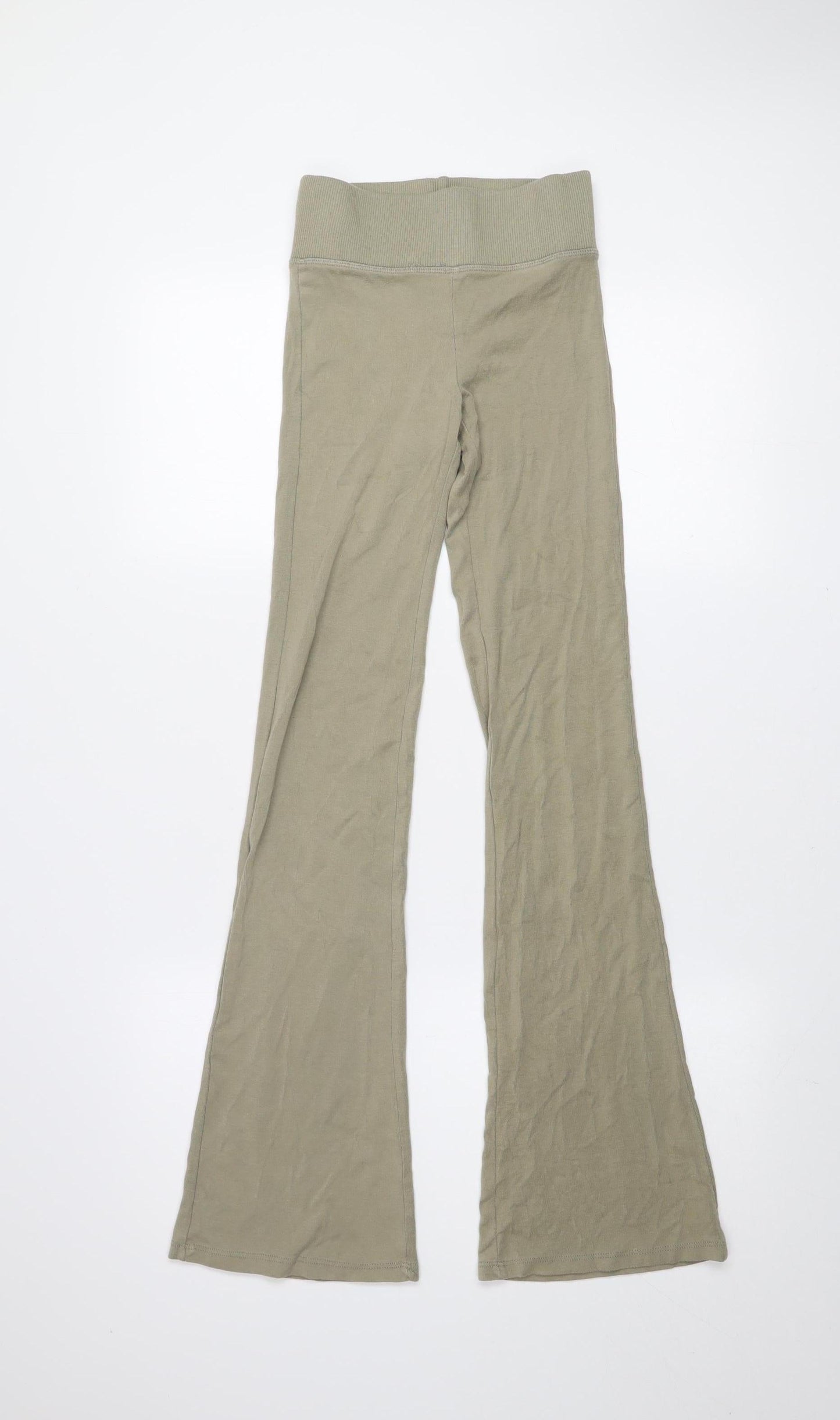 Bershka Women Beige Flared Leggings XS Stretch High Waist