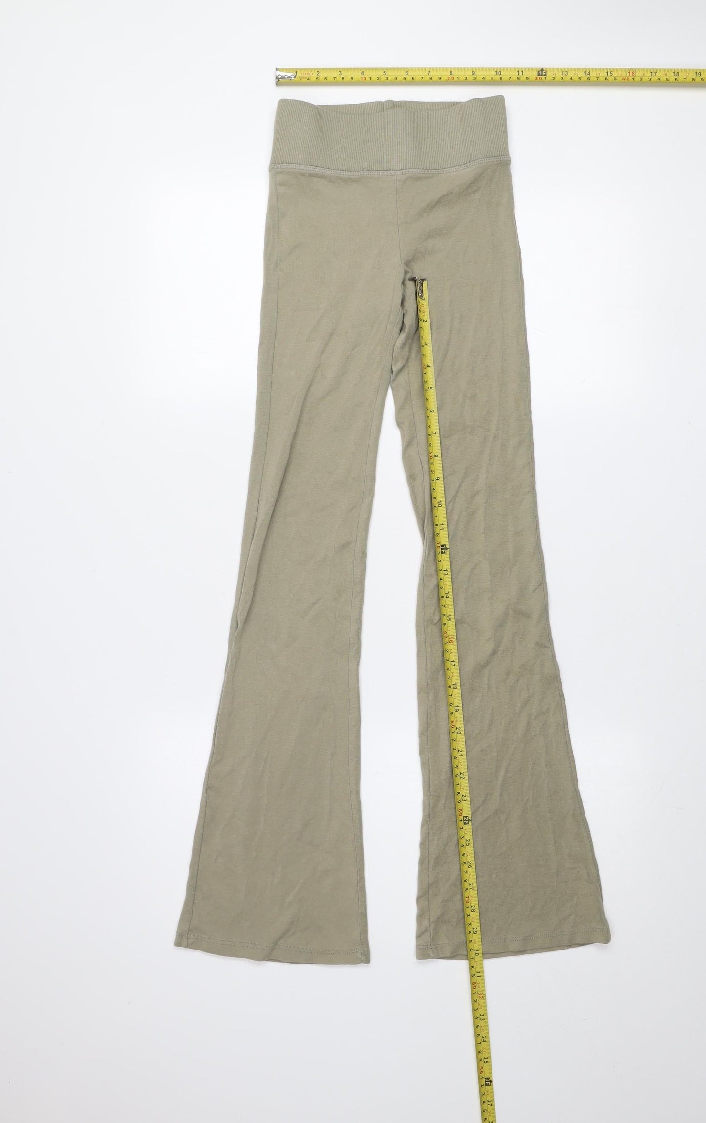 Bershka Women Beige Flared Leggings XS Stretch High Waist
