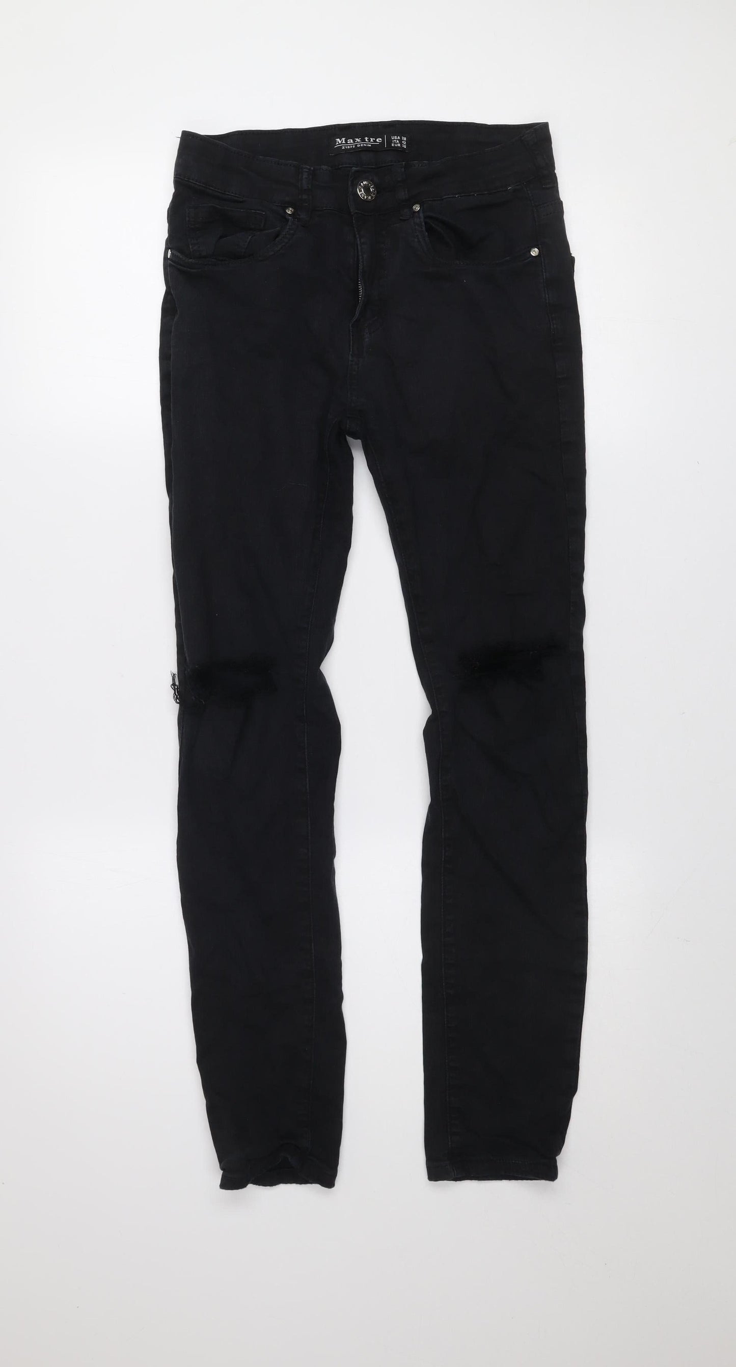 Maxtre Men's Black Slim Fit Distressed Skinny Jeans Size 28
