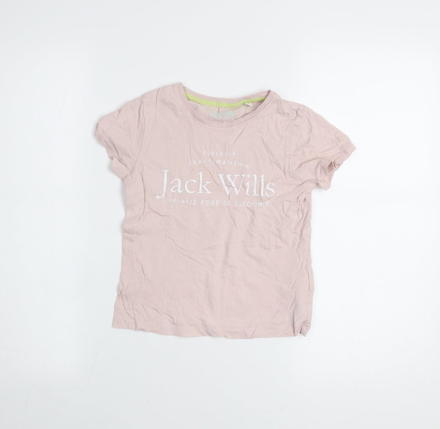 Jack Wills Girls Pink Cotton Logo T-Shirt 7-8 Years Short Sleeve Casual