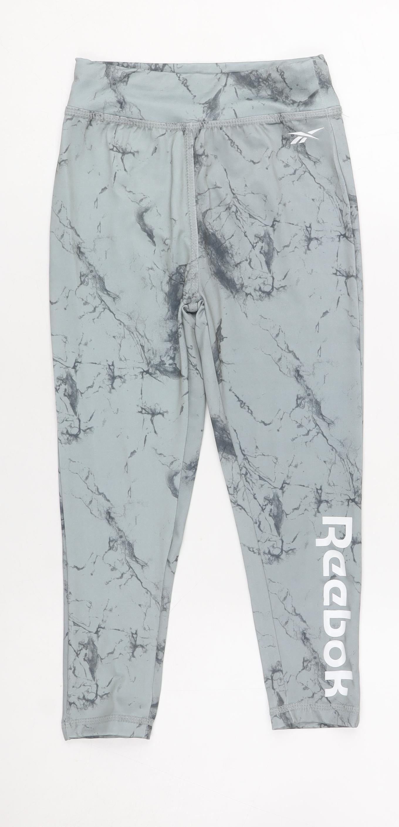 Reebok Girls Grey Marble Print Ankle Leggings Size 6 Years Activewear