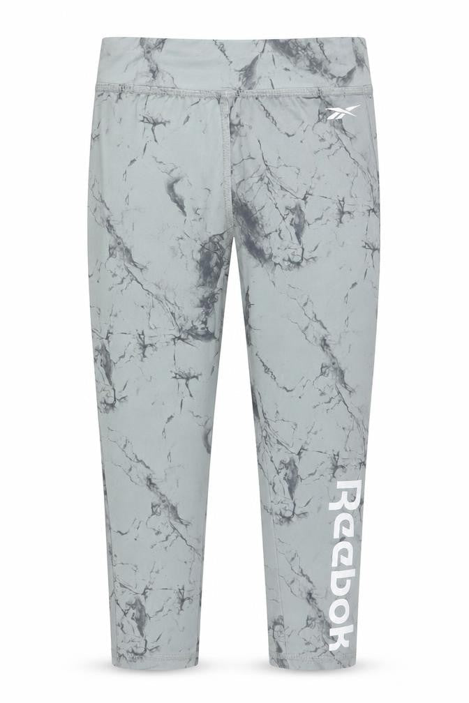 Reebok Girls Grey Marble Print Ankle Leggings Size 6 Years Activewear