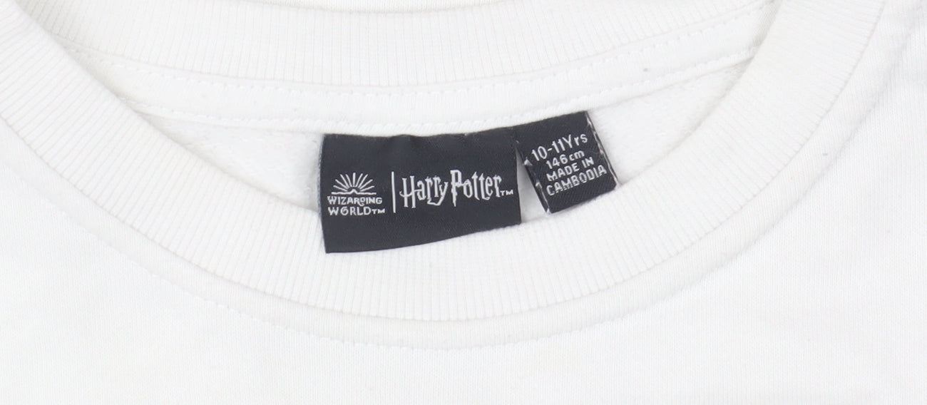 Harry Potter Girls White Sweatshirt 10-11 Years Graphic Crew Neck Pullover