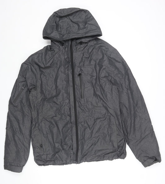 Tu Men's Grey Hooded Windbreaker Jacket L 42in Water Resistant