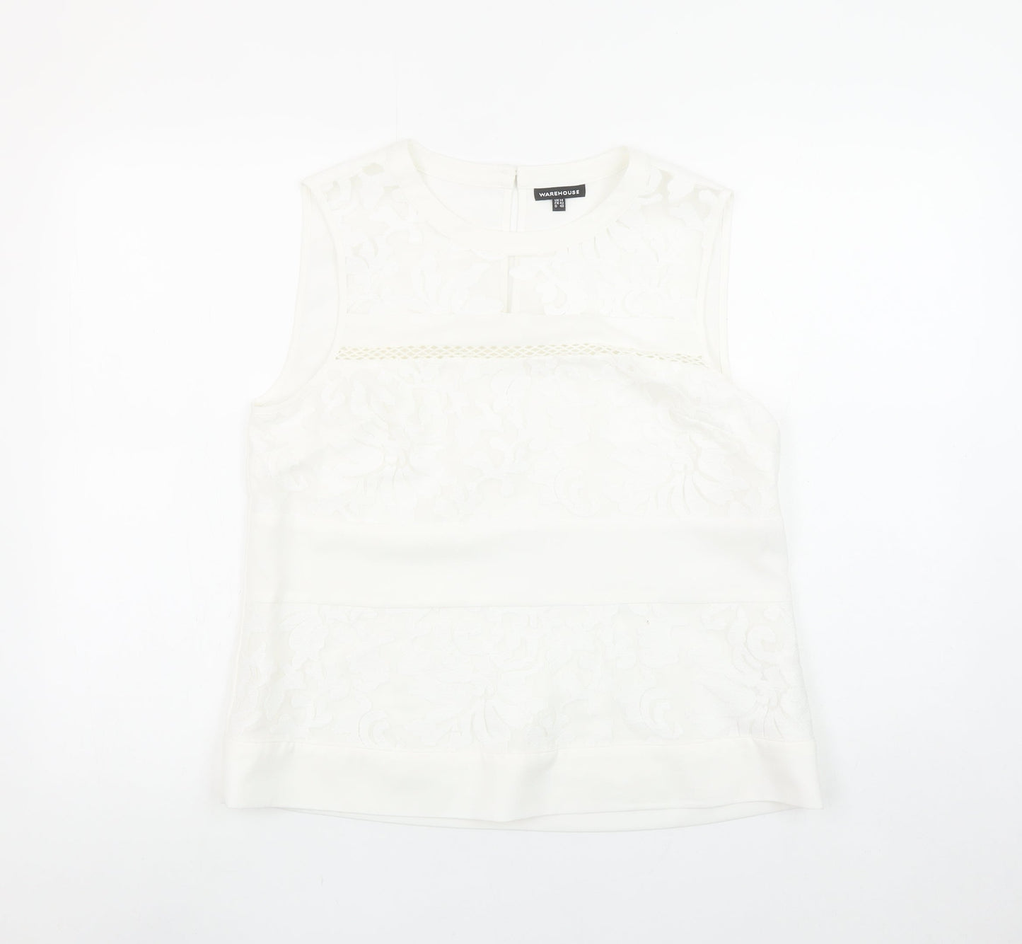 Warehouse Women White Floral Sleeveless Blouse UK 14