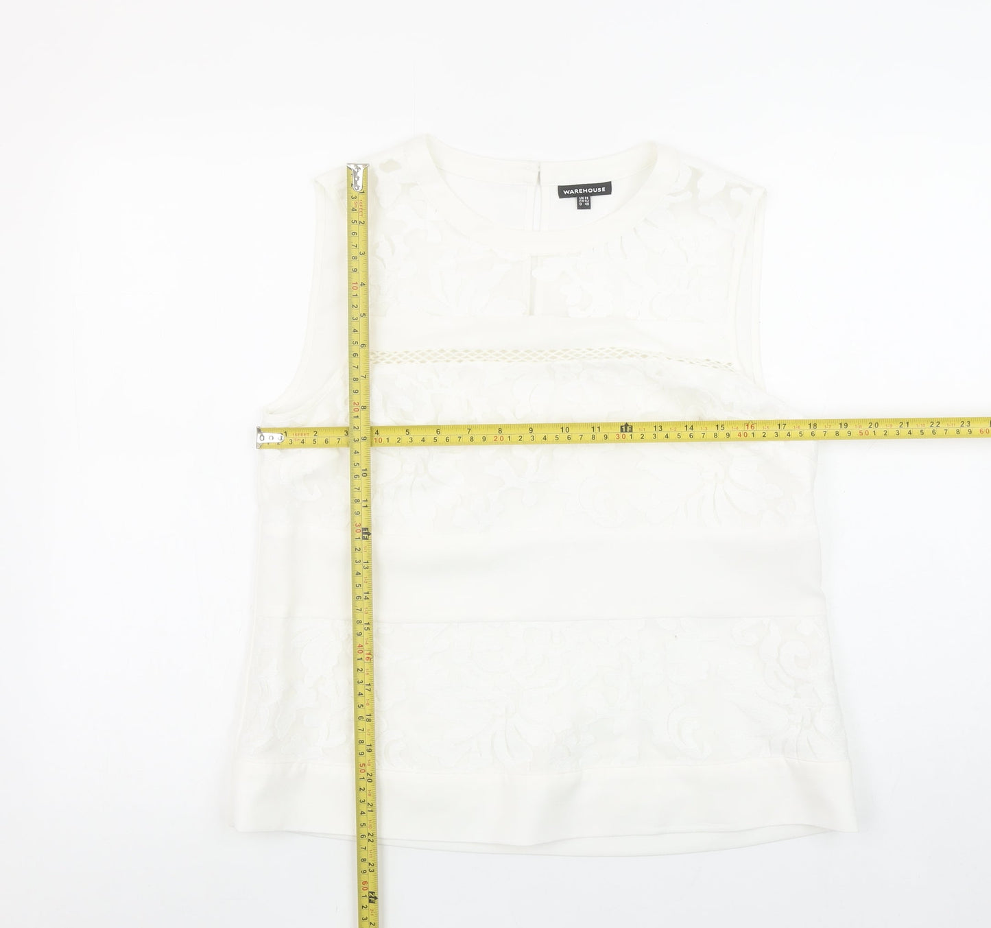 Warehouse Women White Floral Sleeveless Blouse UK 14
