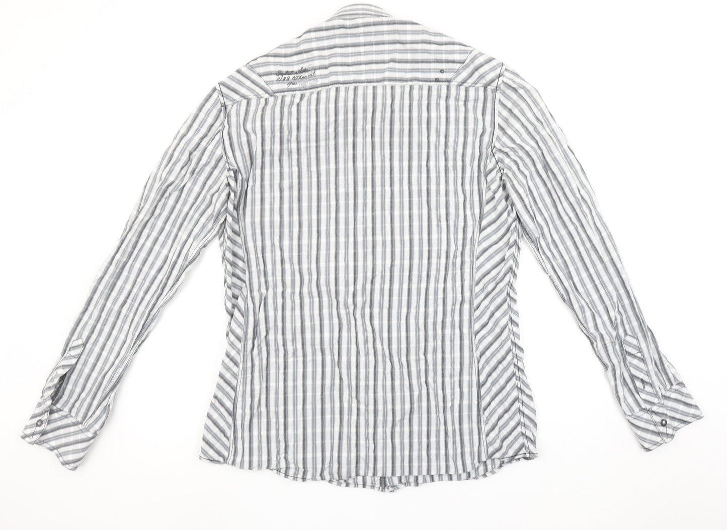 Next Men’s Grey Striped Slim Fit Long Sleeve Cotton Button-Up Shirt Size L