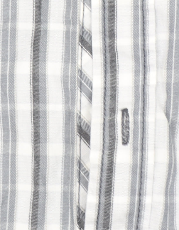 Next Men’s Grey Striped Slim Fit Long Sleeve Cotton Button-Up Shirt Size L