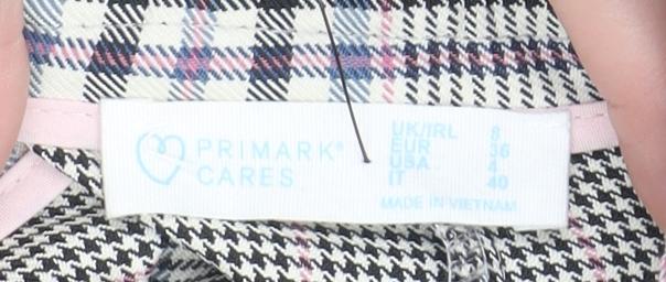 Primark Women Grey Check Tapered Trousers Size 8 Elastic Waist