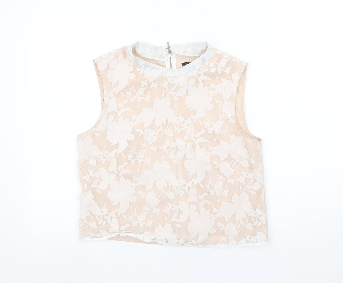 Oasis Women’s Beige Floral Lace Cropped Sleeveless Blouse UK 12