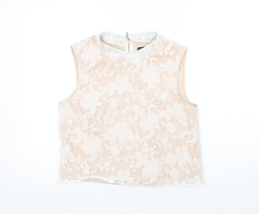 Oasis Women’s Beige Floral Lace Cropped Sleeveless Blouse UK 12