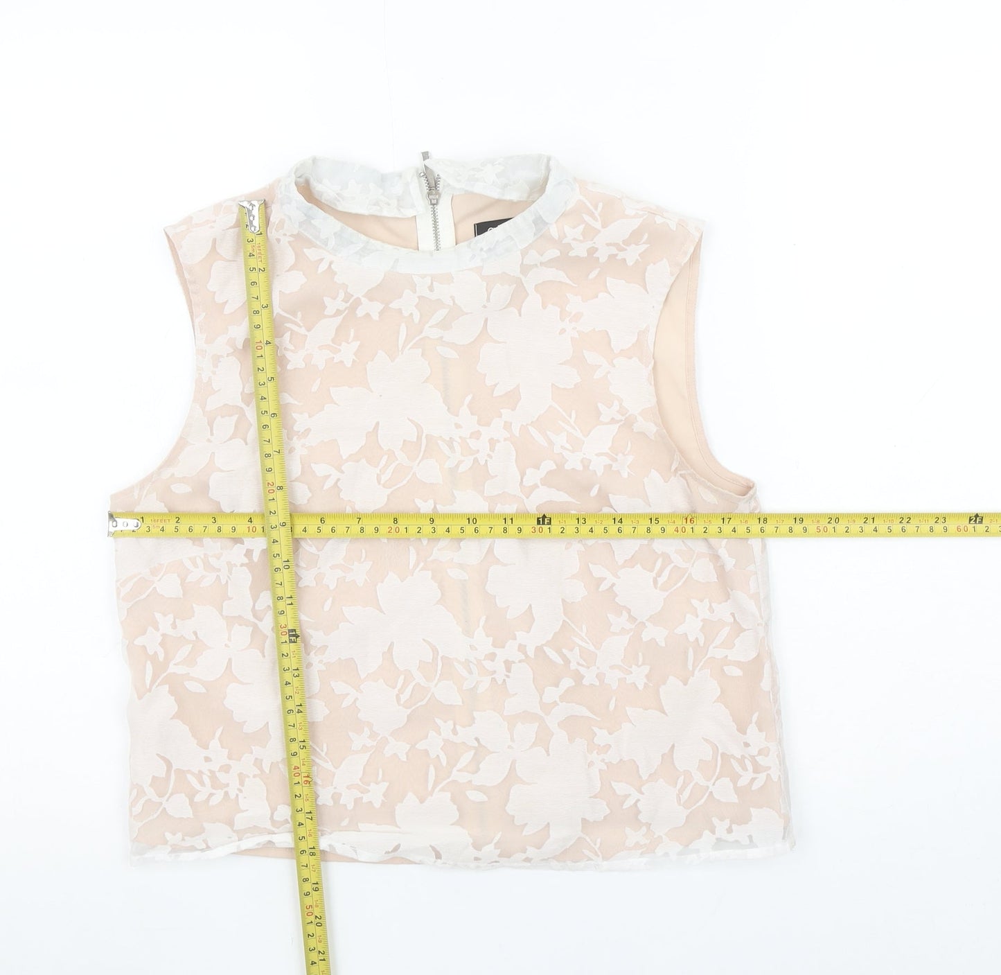 Oasis Women’s Beige Floral Lace Cropped Sleeveless Blouse UK 12