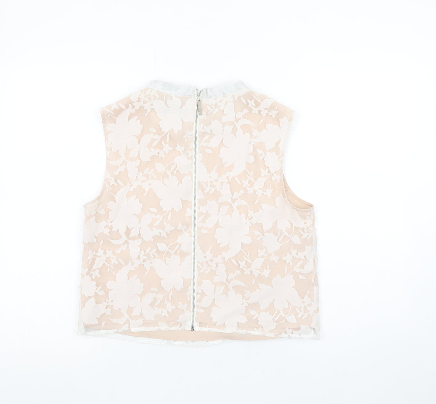 Oasis Women’s Beige Floral Lace Cropped Sleeveless Blouse UK 12