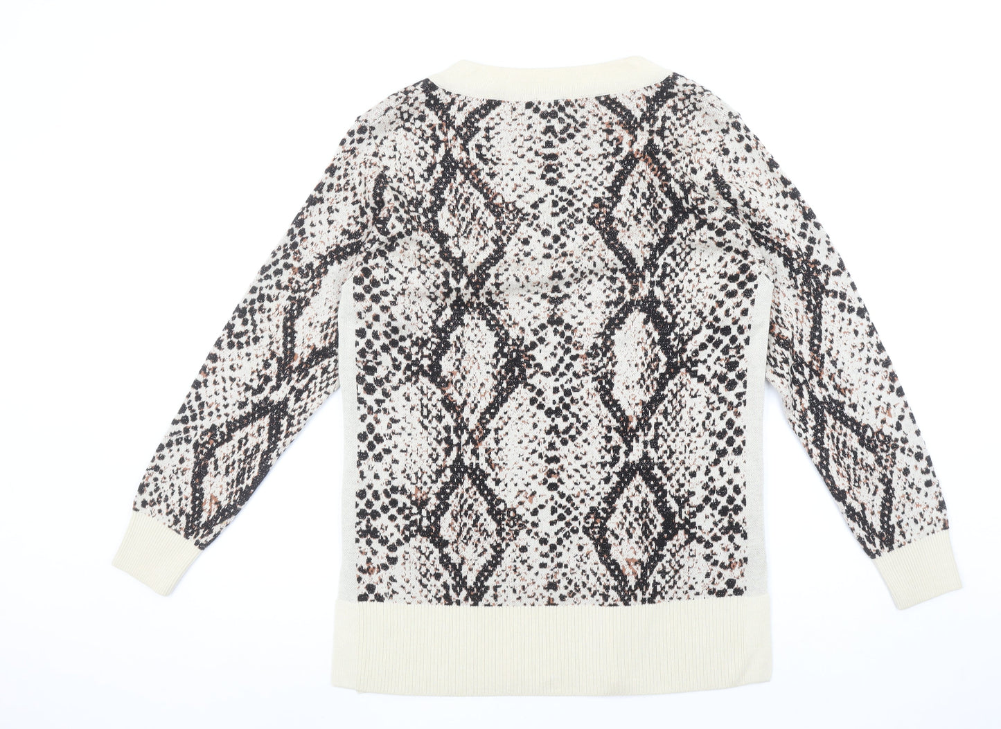 River Island Women Beige Animal Print V-Neck Pullover Jumper Size 8