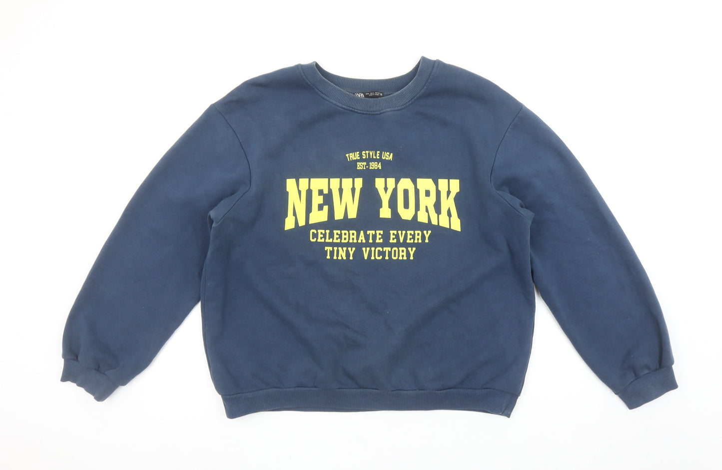 ZARA Women Blue New York Graphic Pullover Sweatshirt Size L