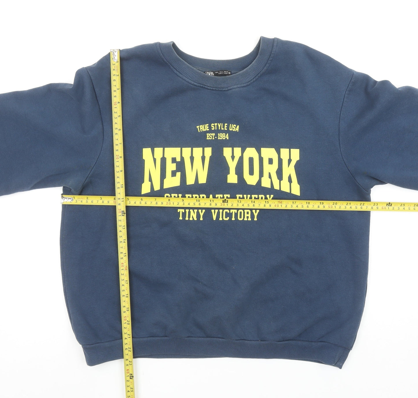 ZARA Women Blue New York Graphic Pullover Sweatshirt Size L
