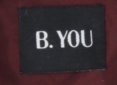 B.YOU Womens Red Long Puffer Coat Faux Fur Hood Size 12 Winter Jacket