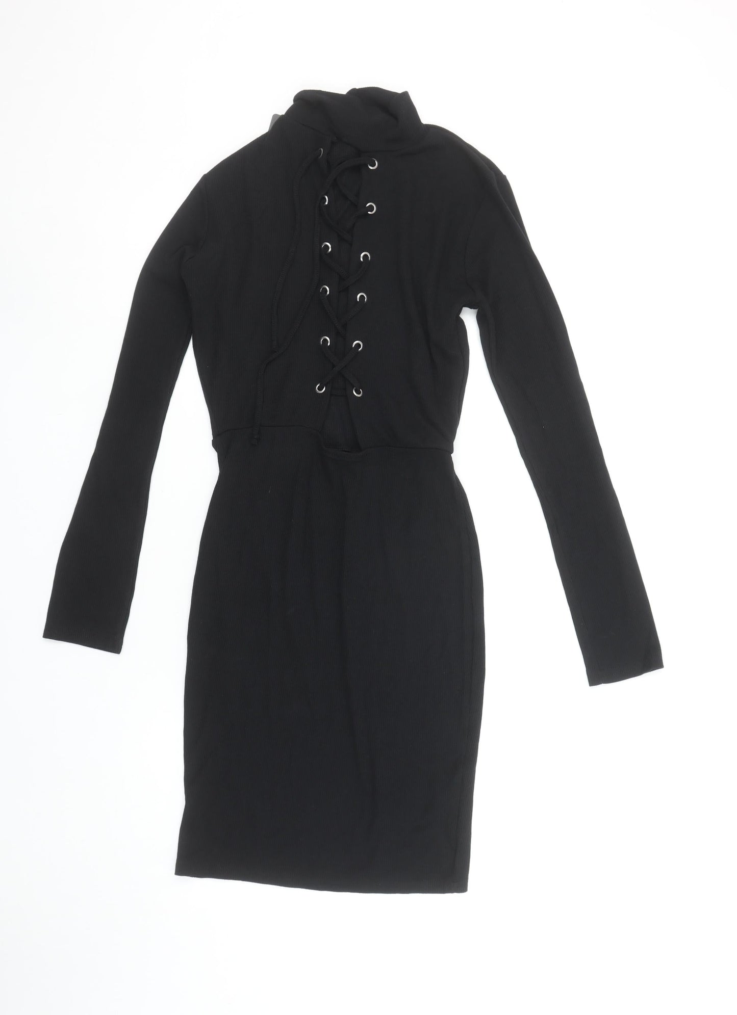 PrettyLittleThing Women Black Size 10 Bodycon Lace Up Dress